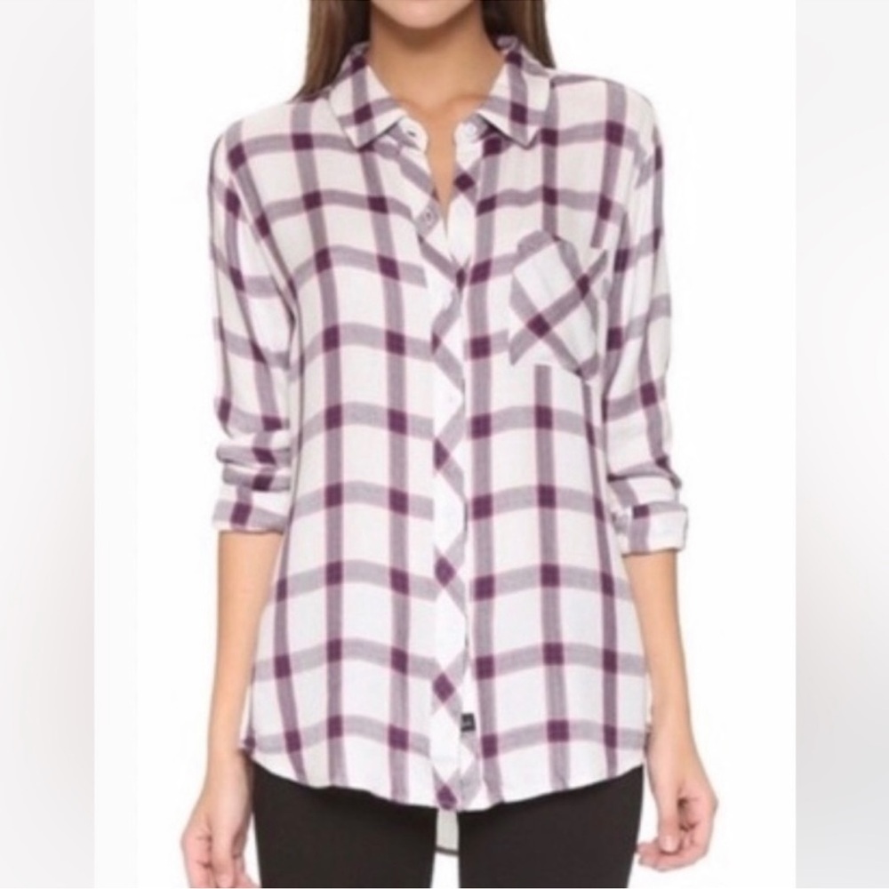 Rails Plaid Flannel Top Long Sleeve Button Down Shirt White Red Navy Blouse XS - Picture 1 of 17